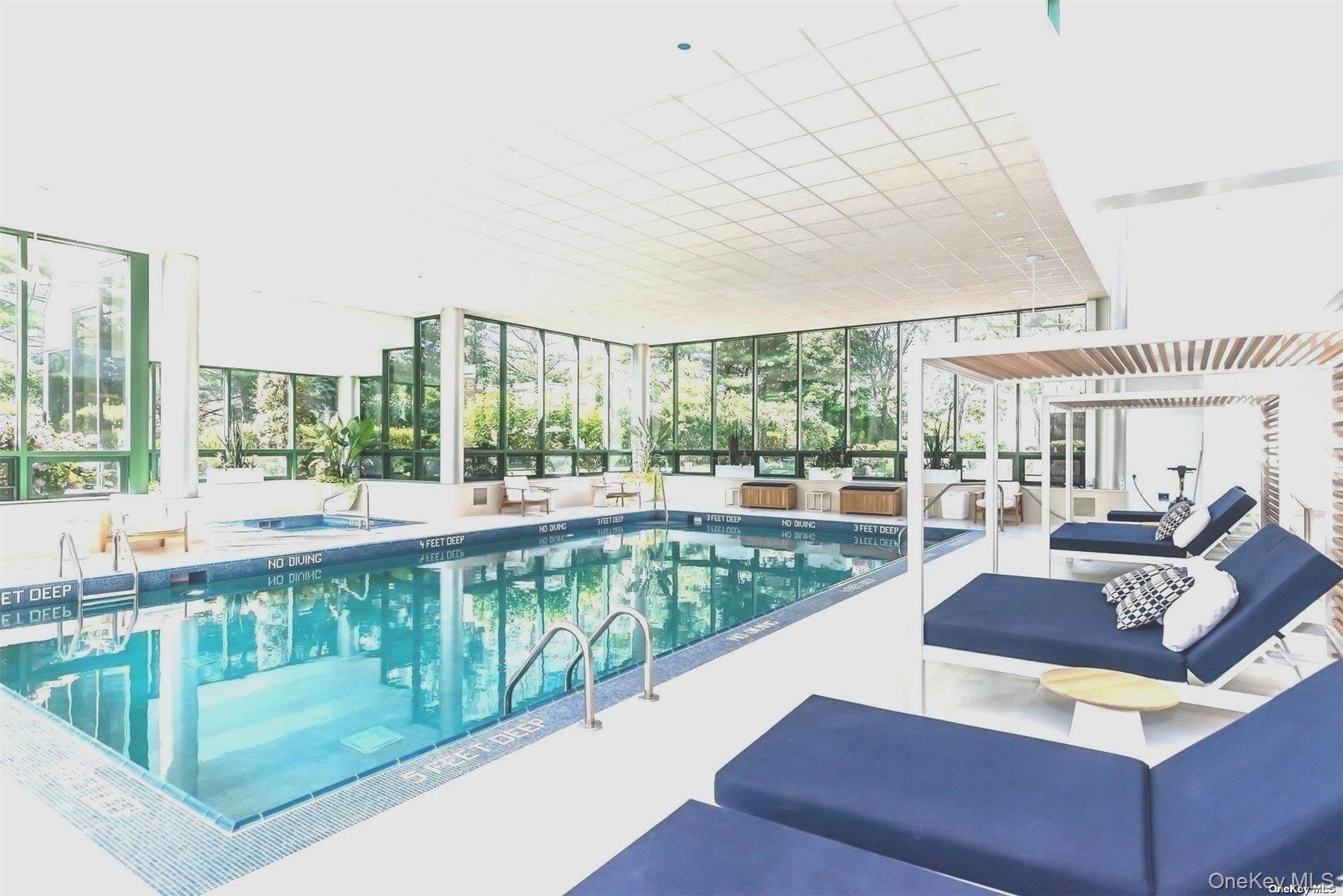 Sun drenched indoor salt water pool and spa