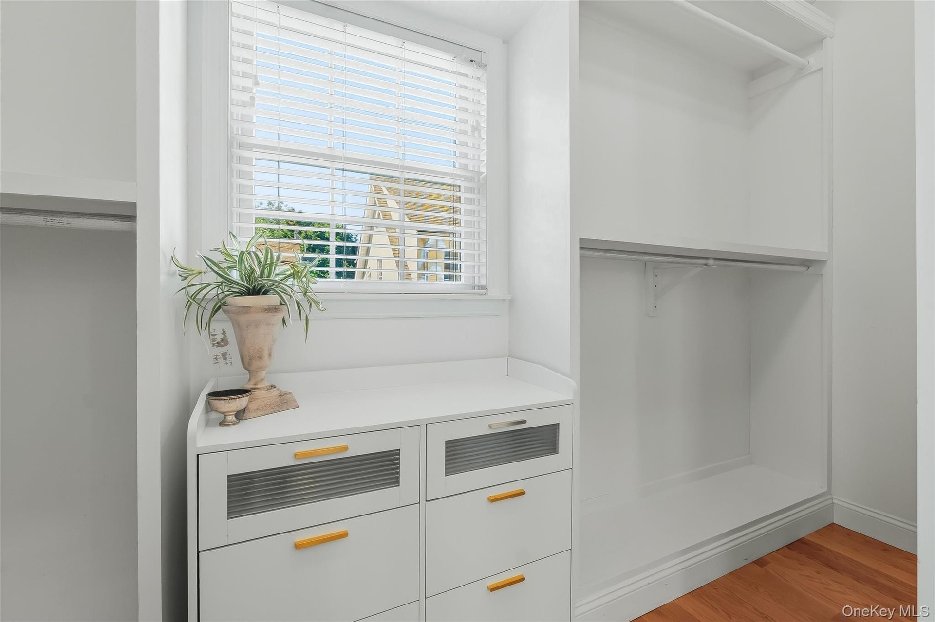 His-and-her walk-in closets, thoughtfully tucked behind pocket doors.