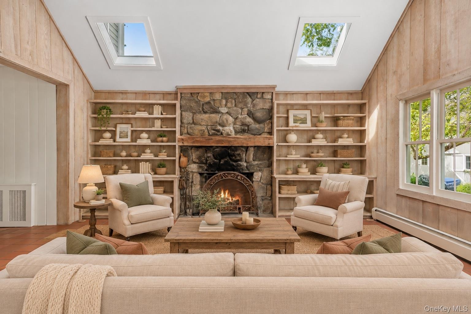 Family Room with Gas Stove Fireplace and Built-ins