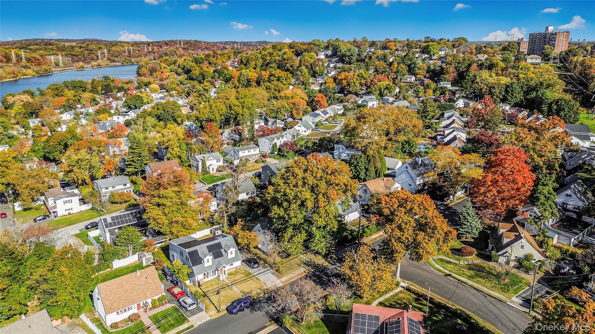 Aerial perspective of suburban area
