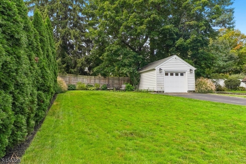 Yard framed by mature trees