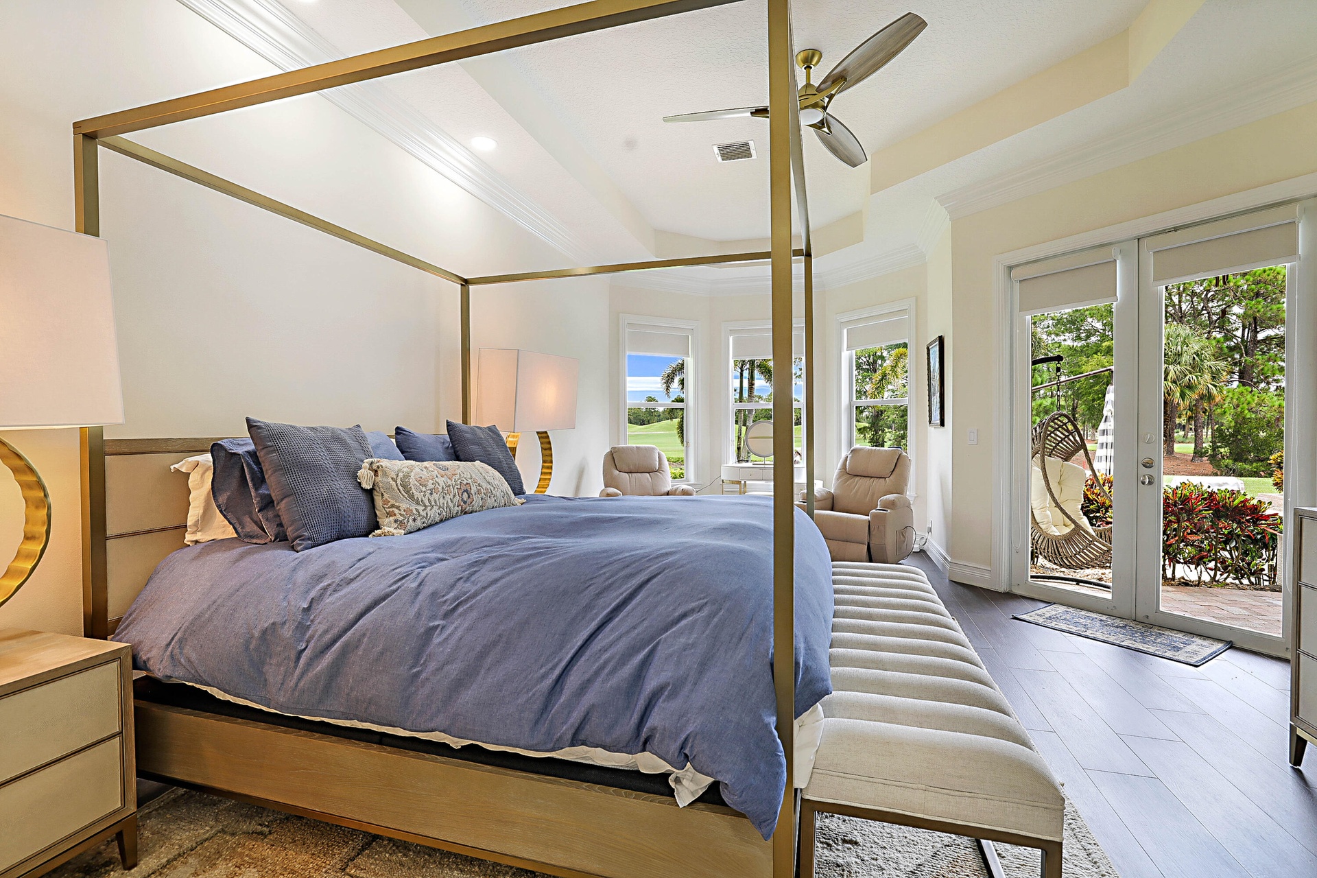 Coffered Ceiling and French Doors to Patio