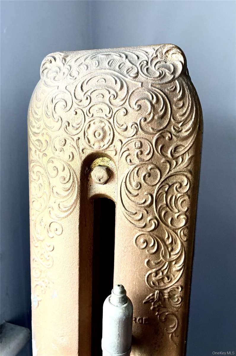 Check out this detailed radiator, Original ornate cast-iron radiator featuring intricate raised-relief scrollwork