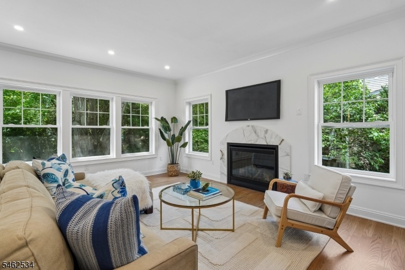 family room with gas fireplace