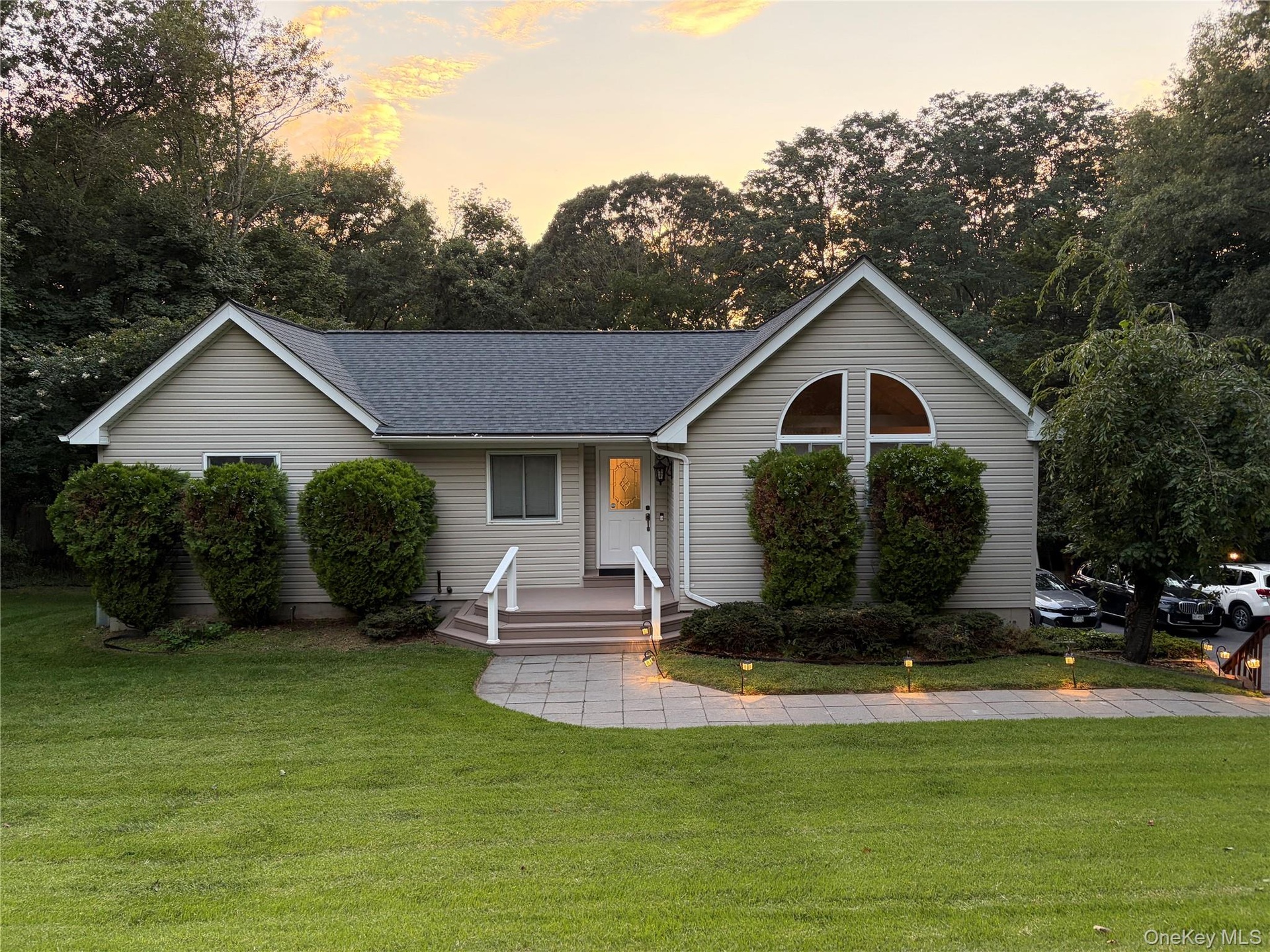 Front of the house with lights