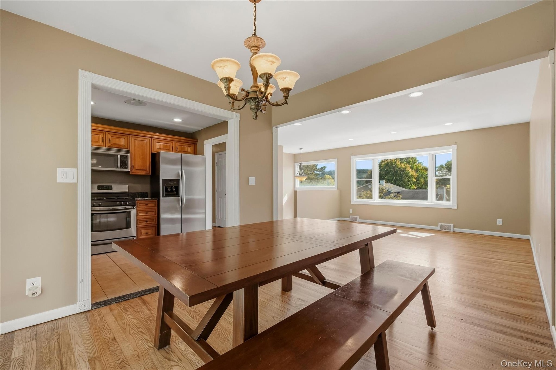 The formal dining room opens to the updated kitchen.