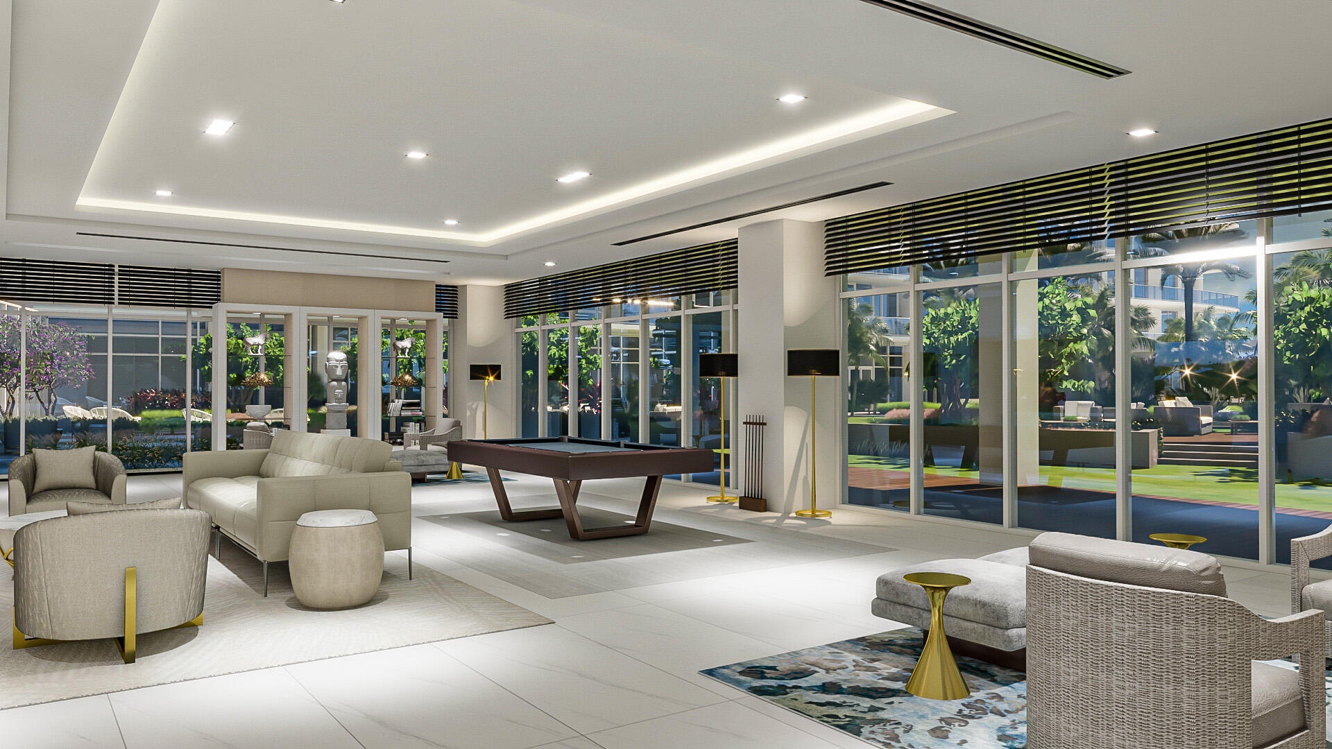 6th Floor Club Room Rendering; Putting Green; Pool Deck View