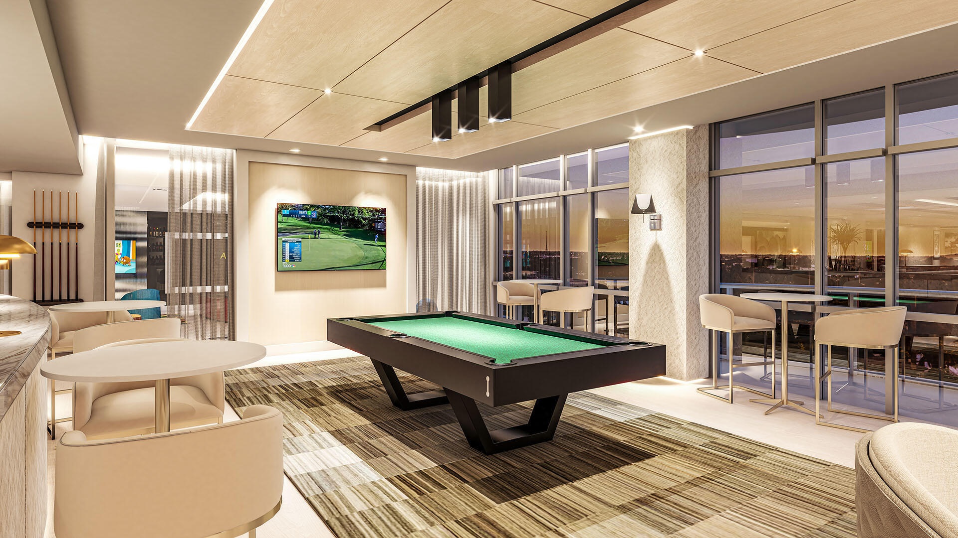 5th Floor Bowling Lounge Rendering; Pool Table; Billiards