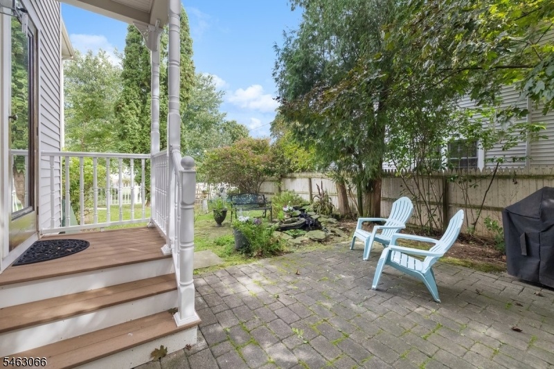 Side patio with pond
