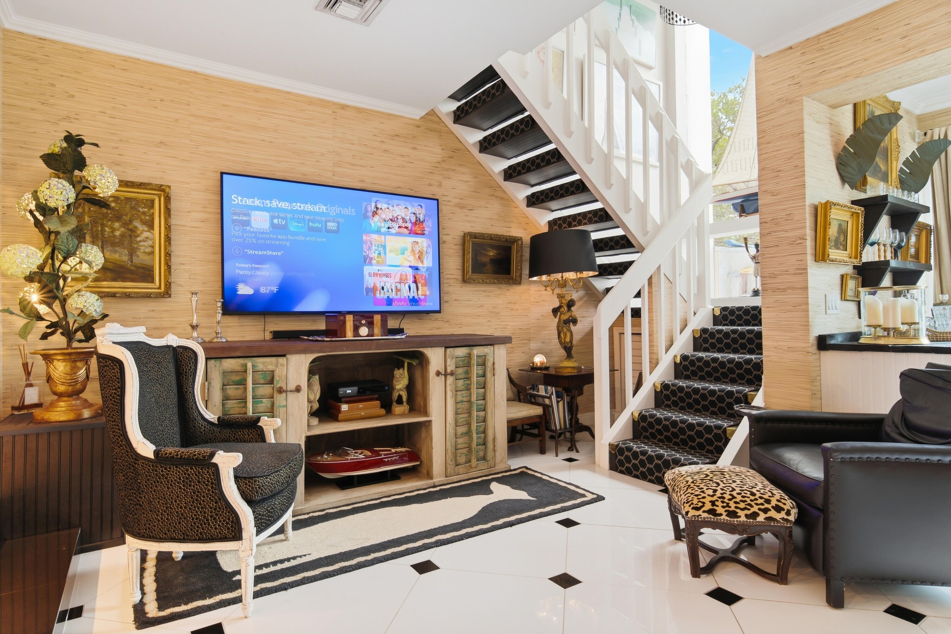 White and black checkerboard flooring