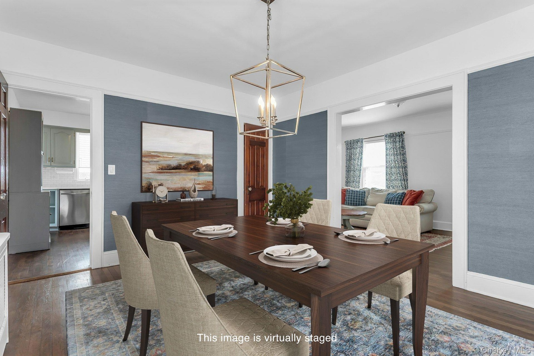 Furniture is virtually staged in the dining room