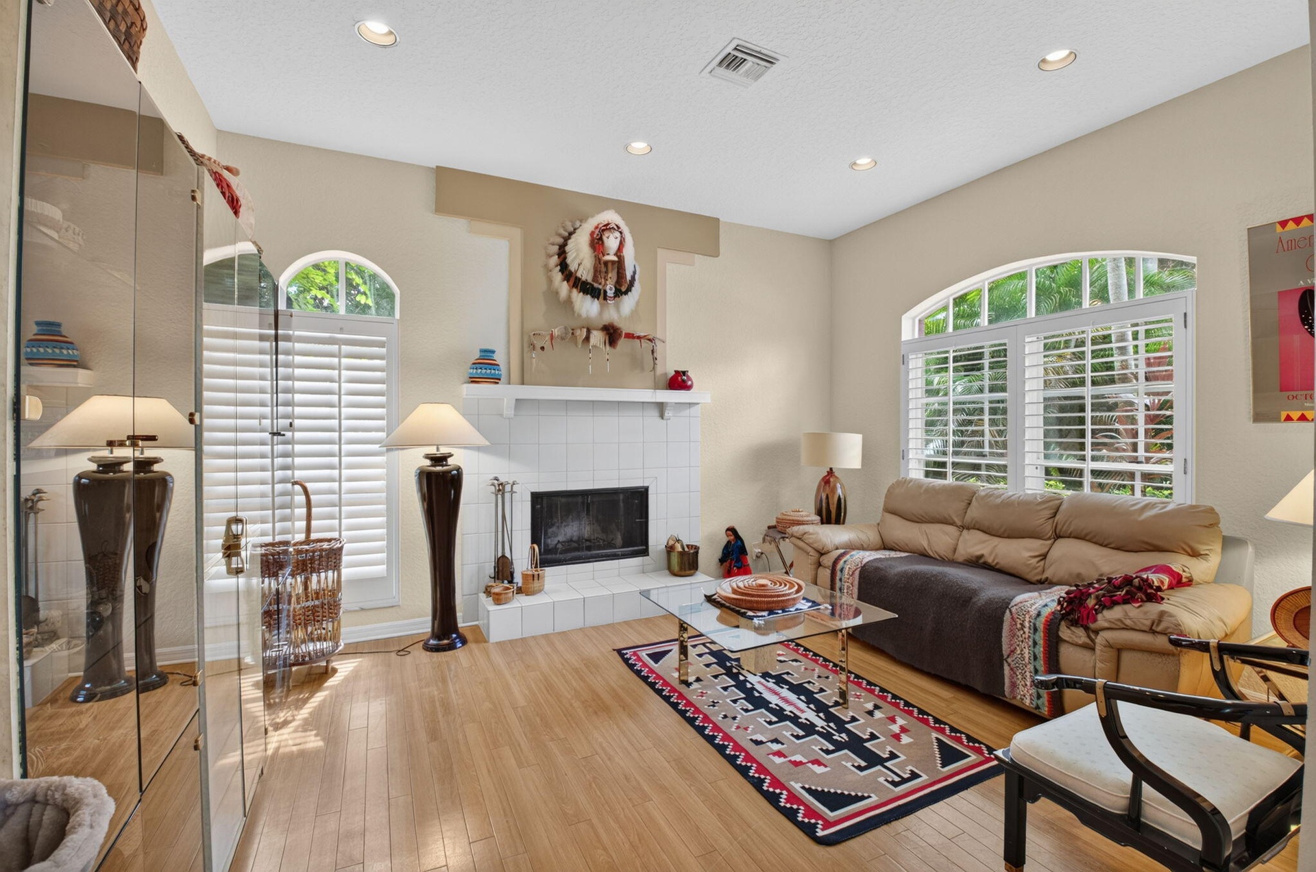 Living room with cozy fire place