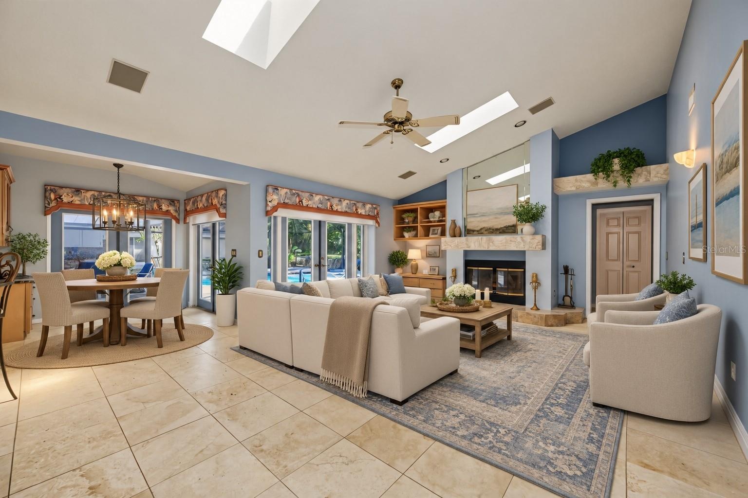 staged family room and eat in kitchen area