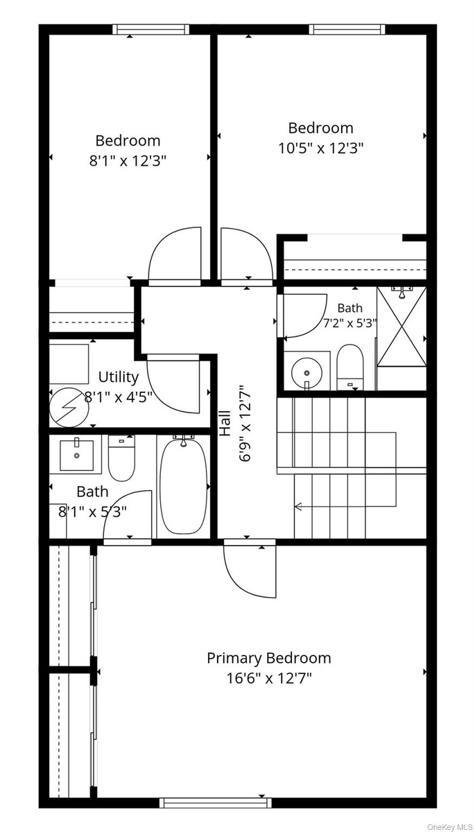 Unit 2 - Bedroom-level floor plan. Room dimensions are approximate.