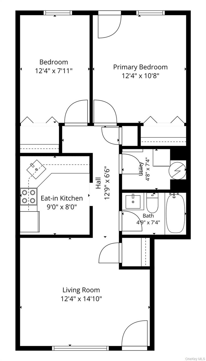 Unit 1 - Apartment floor plan. Room dimensions are approximate.