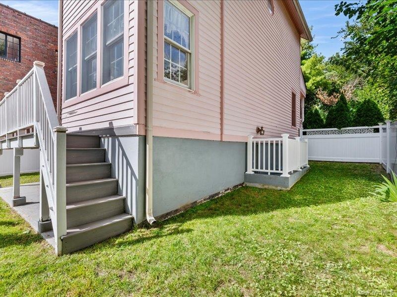 Stairs from deck and also to basement.