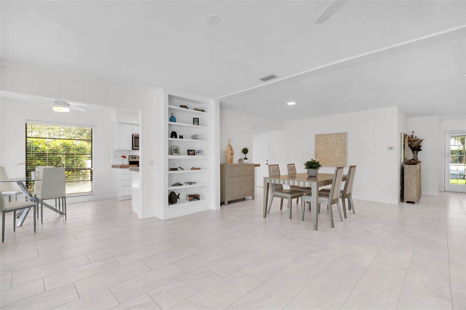 Built-in shelving open to the main living~