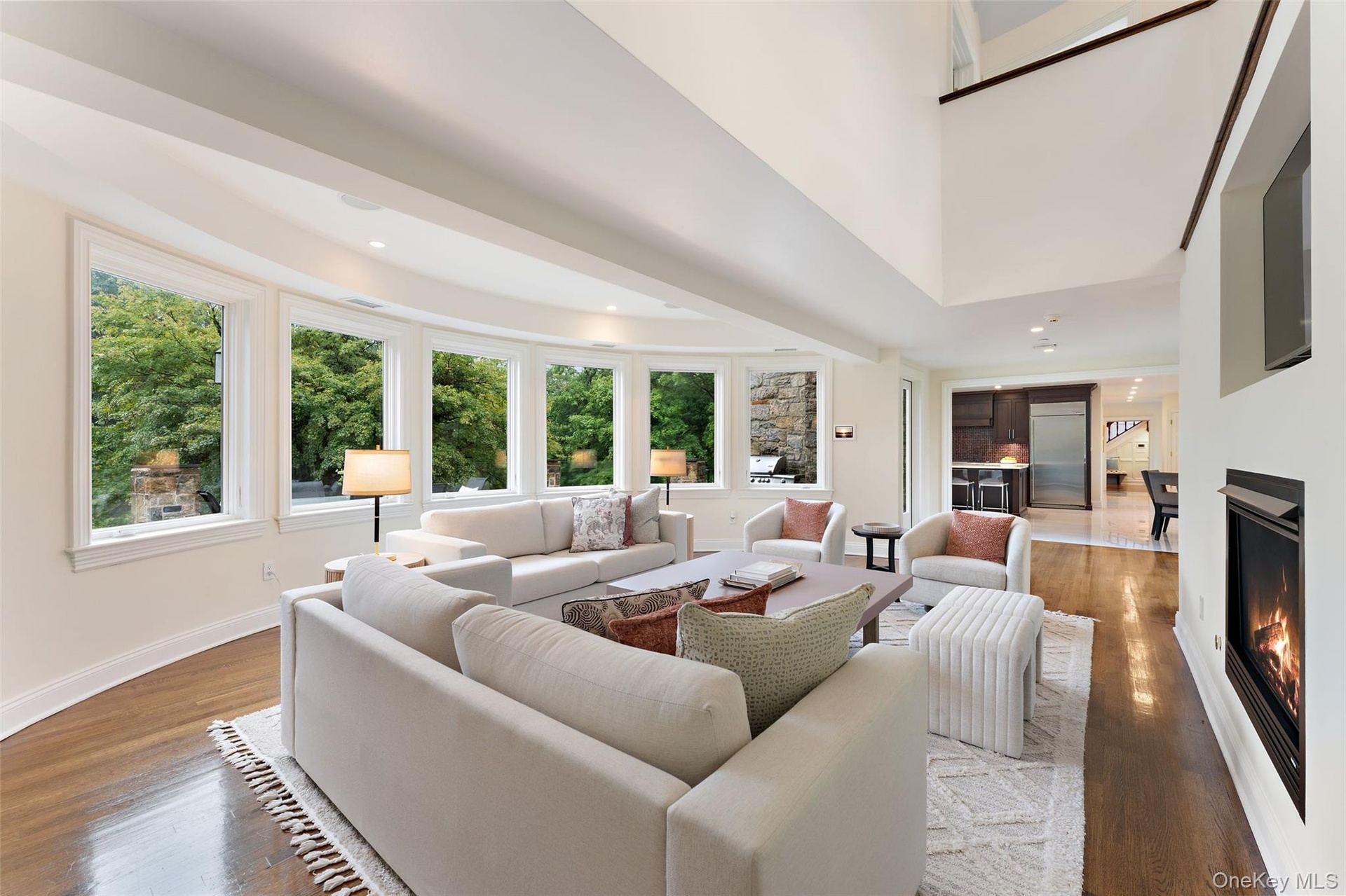 Family room with soaring ceilings