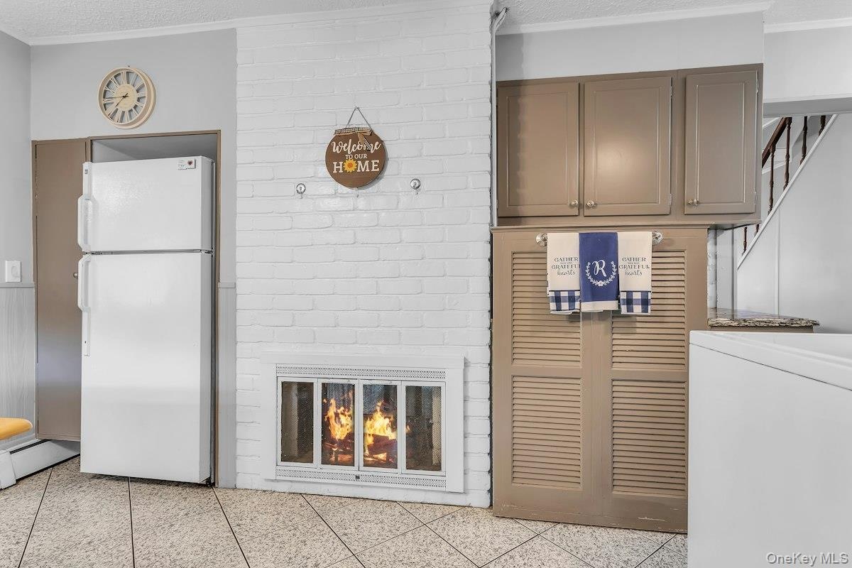 Refigerator, Fireplace, Boiler and Cabinets