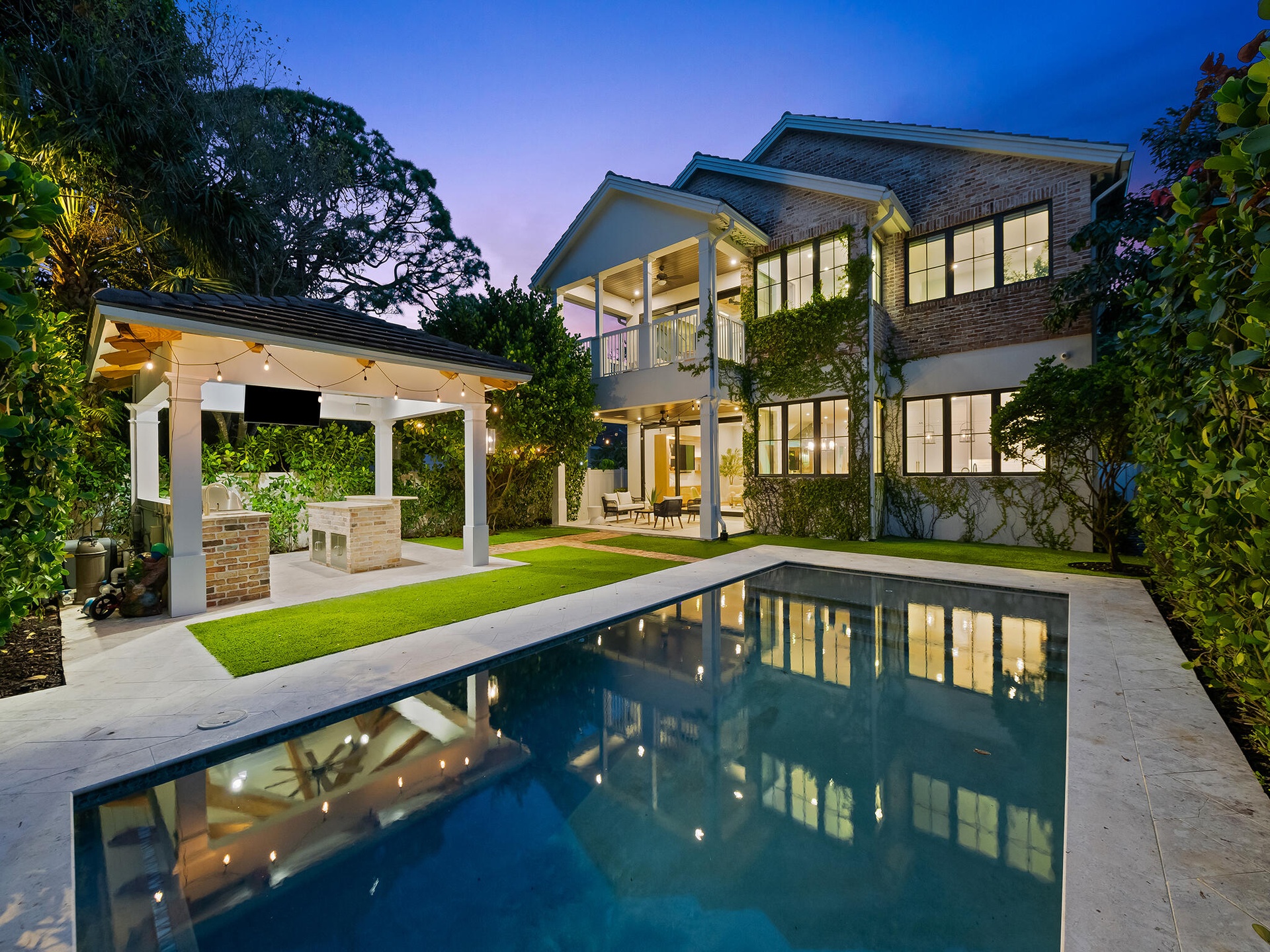 Home and pool at twilight