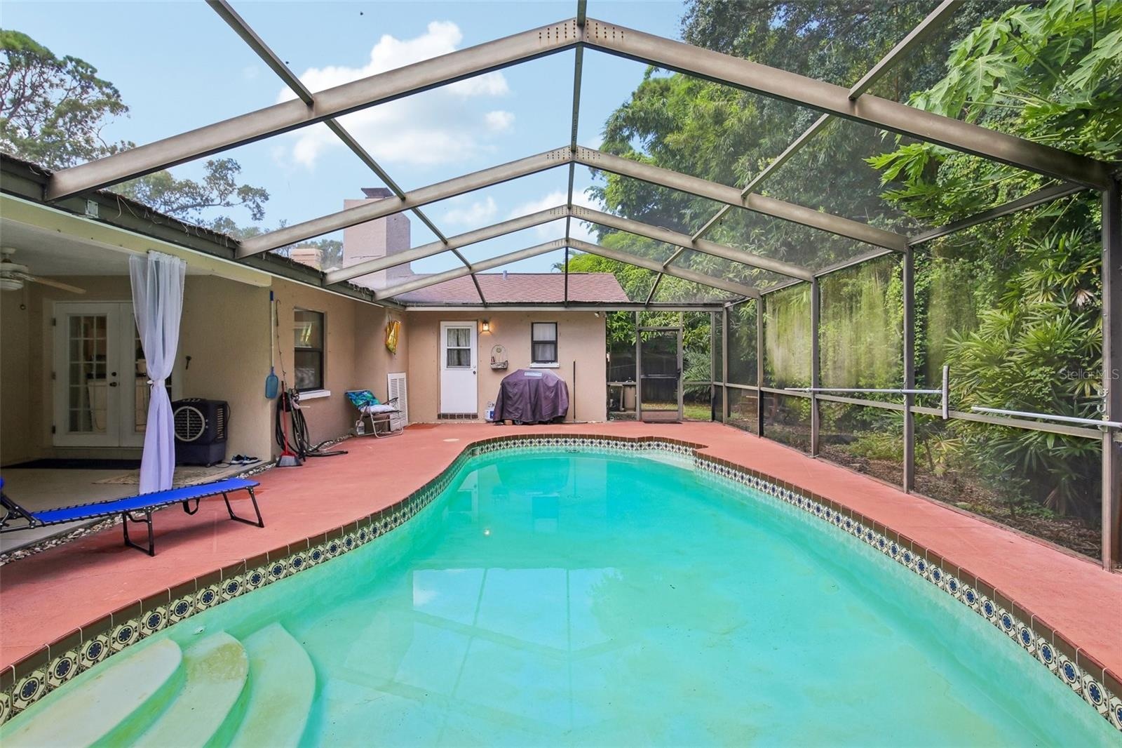 Caged pool area