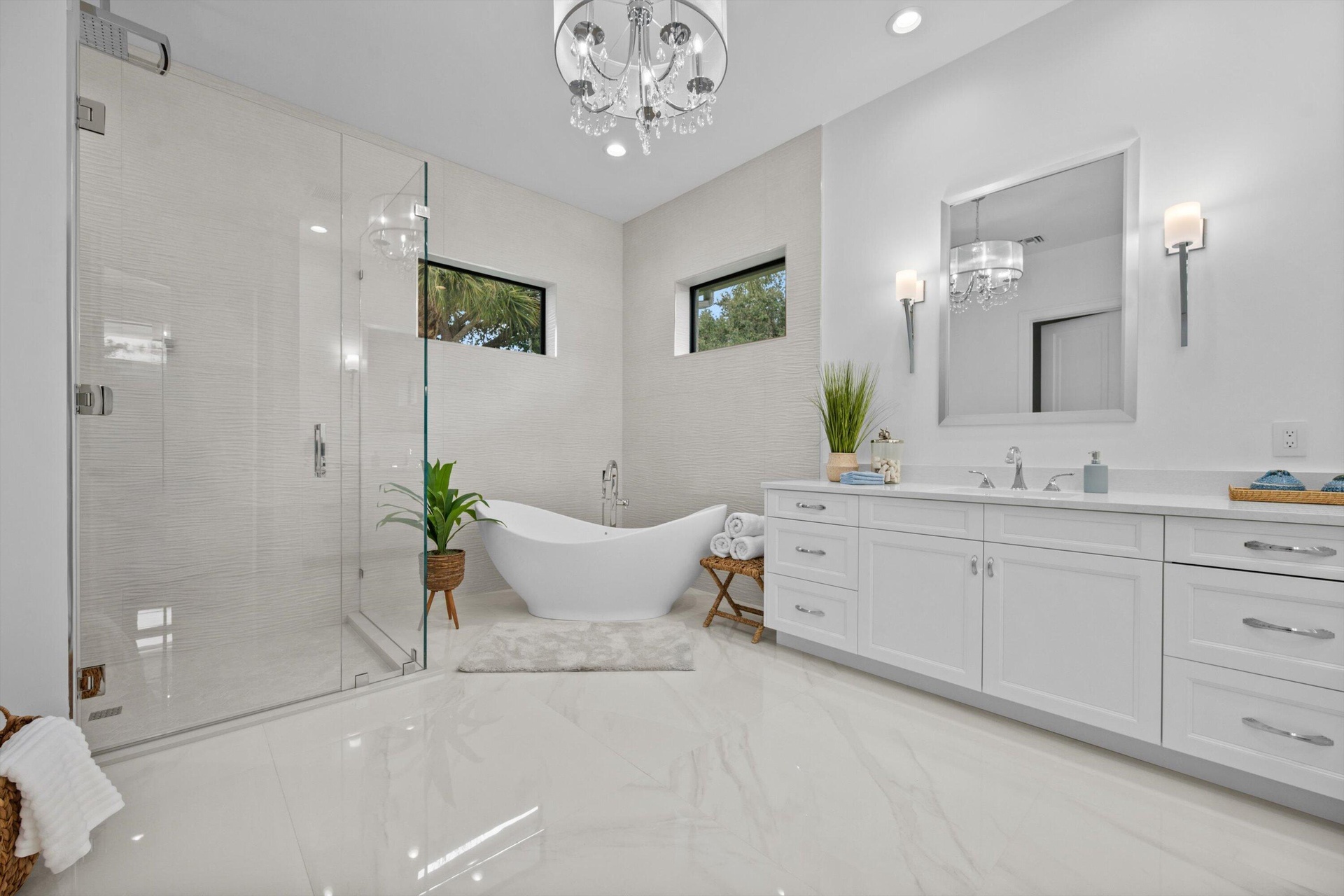 With separate soaking tub and shower