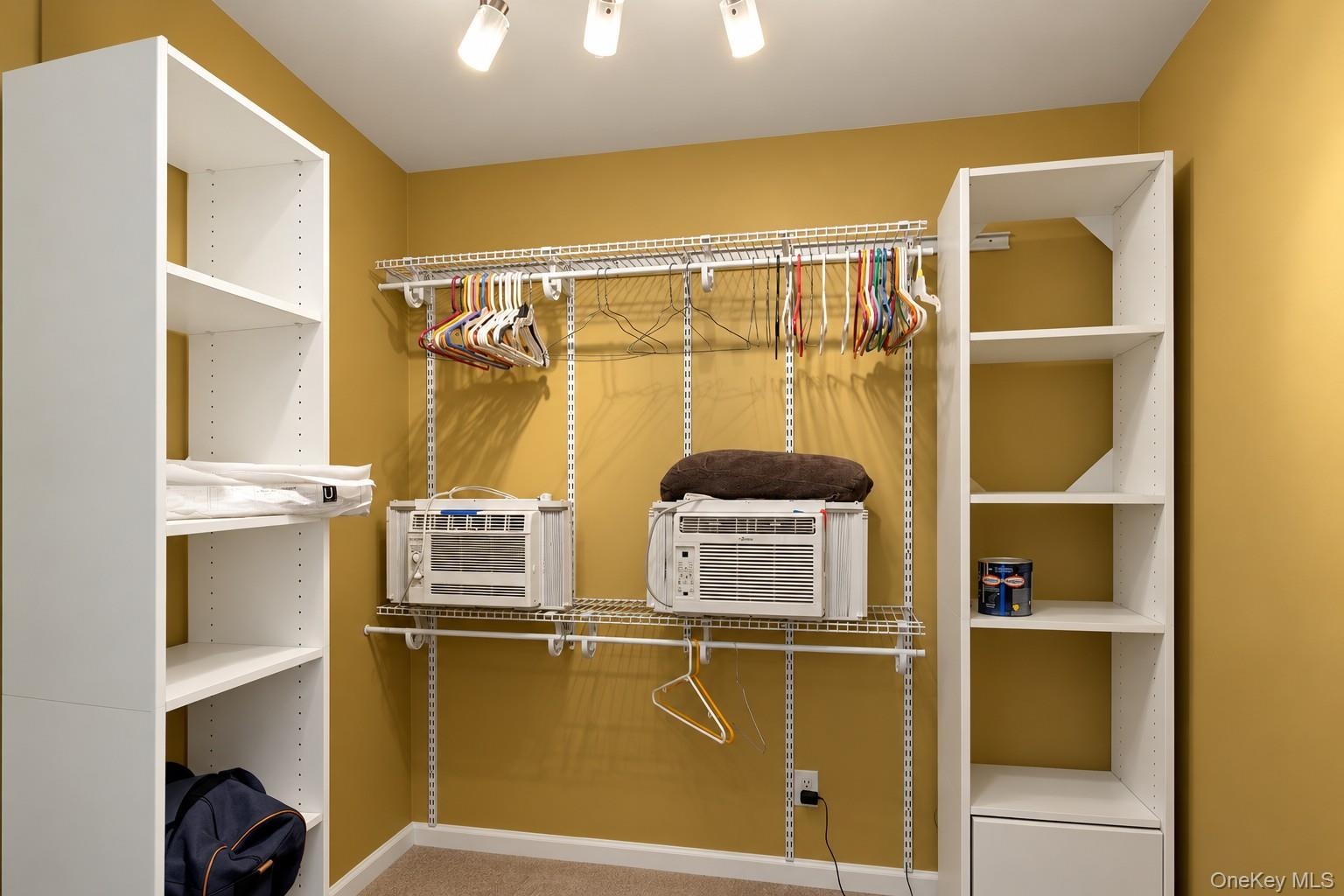 Adjustable shelving system unit and motion sensor lighting