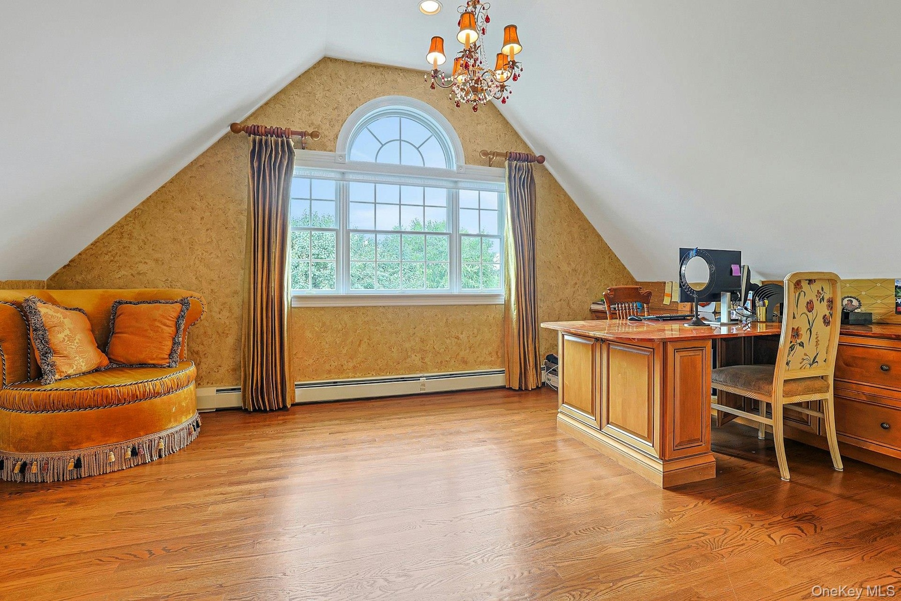 Primary Suite Sitting Room/Office W/Vaulted Ceilings, Custom Built-in Partners Desk W/Granite Countertop