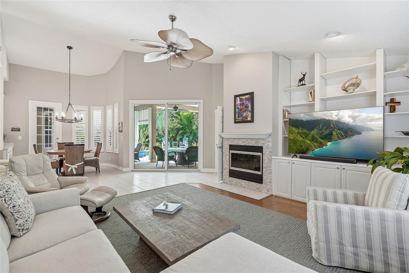 Large living room is central to the kitchen and dinette making it the anchor of the home.