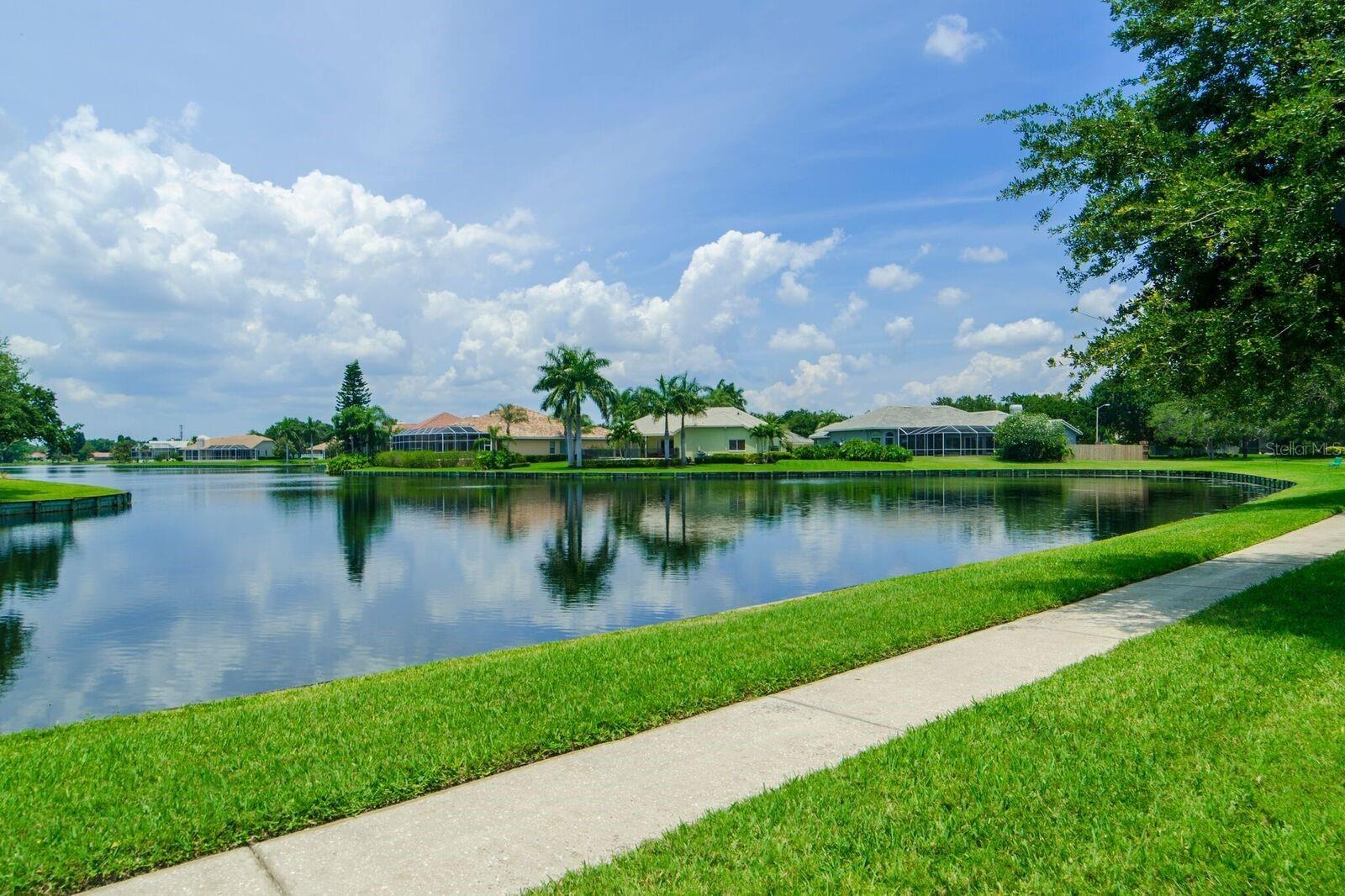 Placido Bayou features sidewalks for walking/jogging and lakes for fishing.