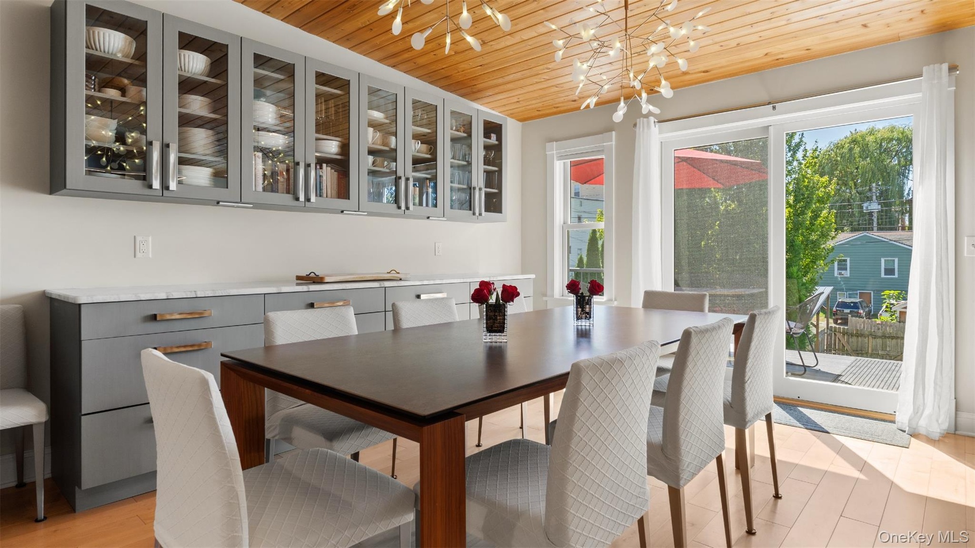 Built in custom cabinetry. Glass doors to the deck for outdoor door dining and entertaining.