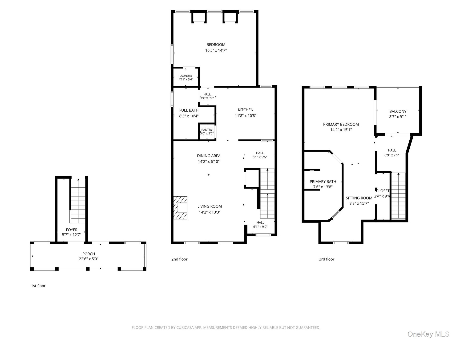 Floor plan of two bedroom, two bath apartment on 2nd and 3rd floor.