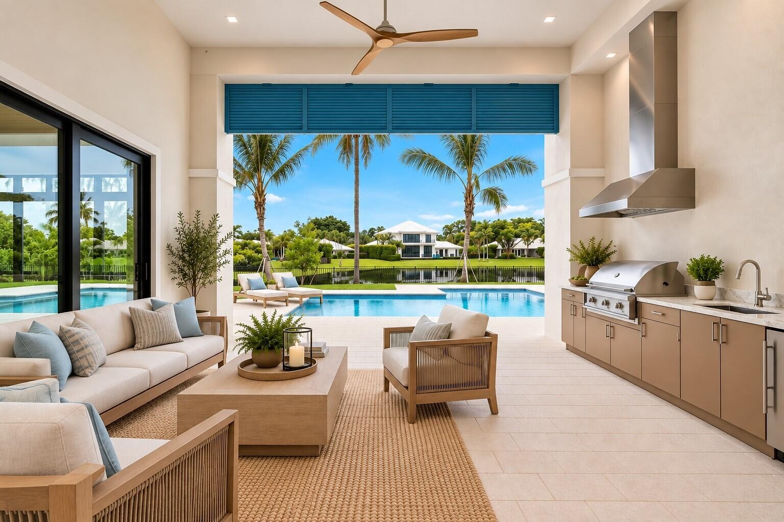 Virtually Staged Patio with Outdoor Kitchenwith Southeast Exposure.