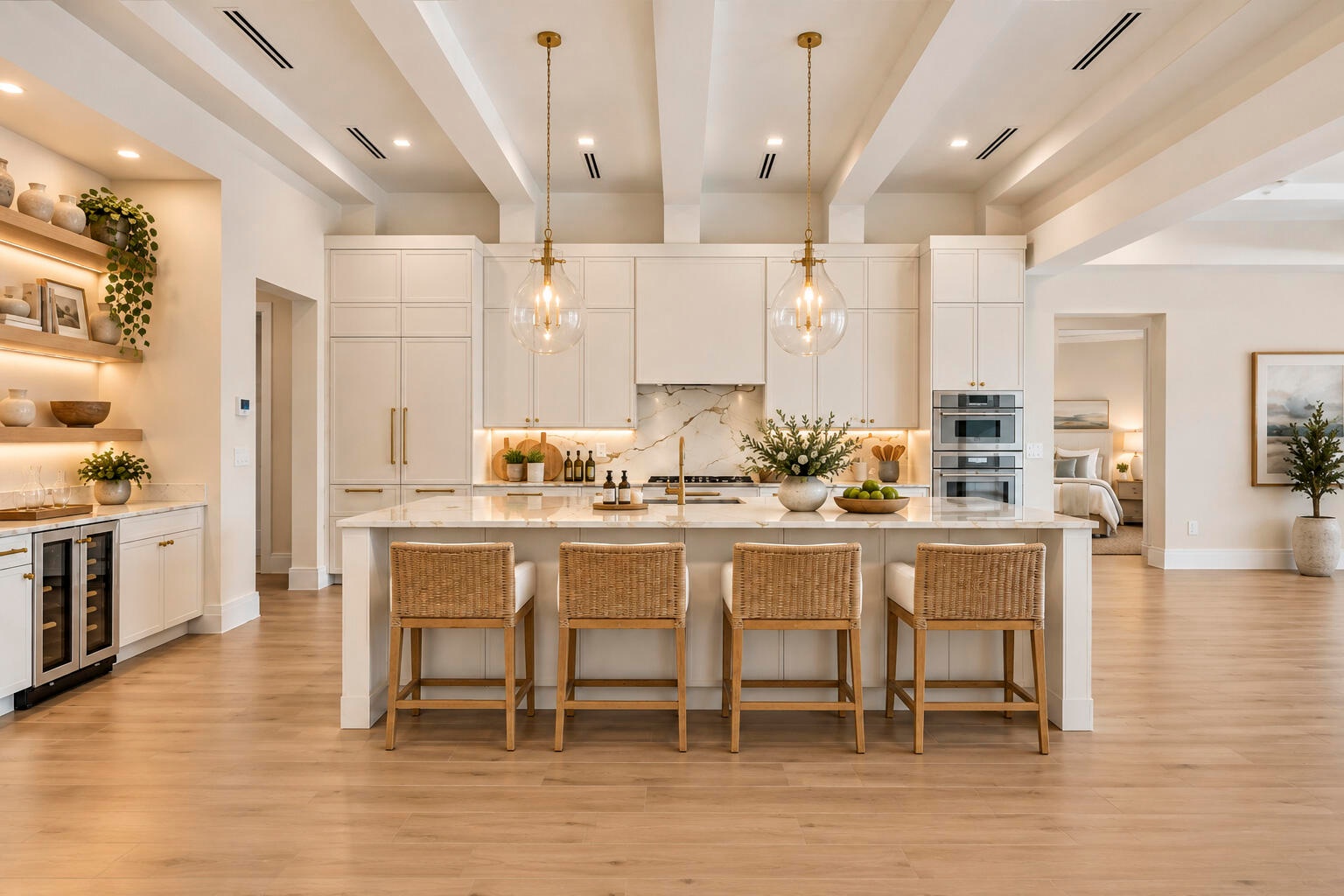 Virtually Staged Kitchen with Thermador Appliances including a gas cooktop.