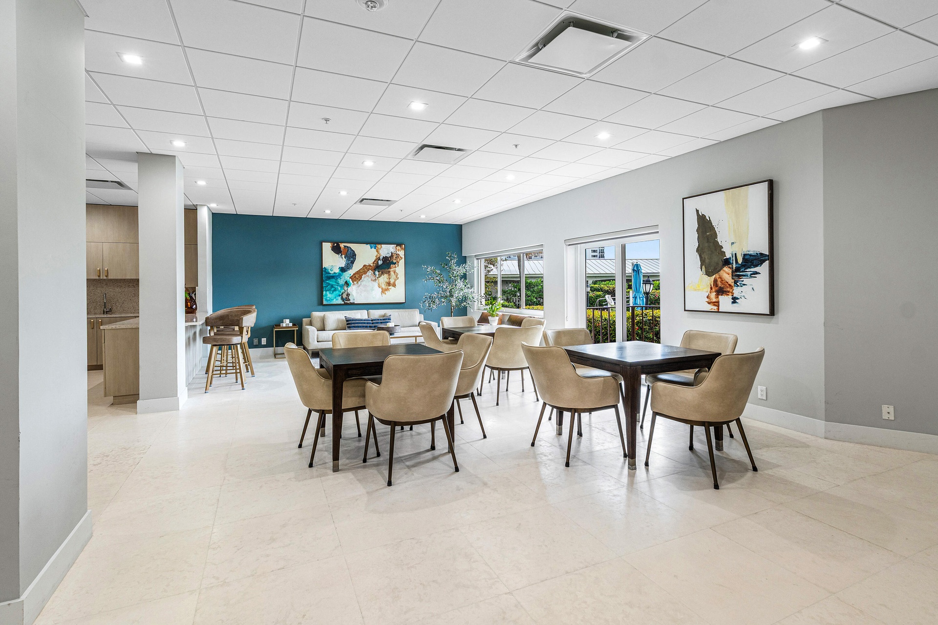 Bar Harbour coastal club room looks out to the pool and Intracoastal.