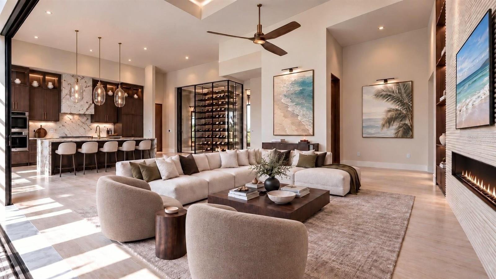 Living room and kitchen. Virtually staged.