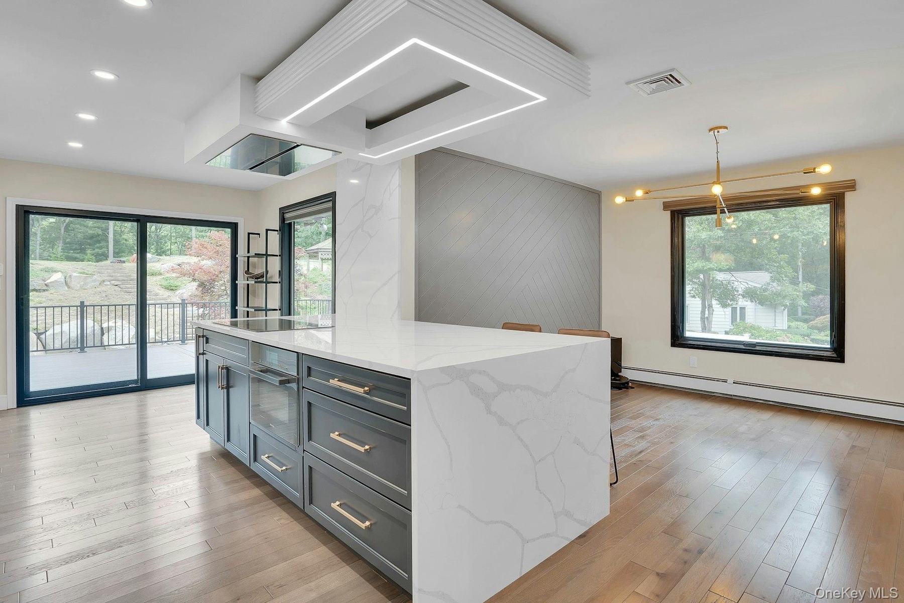 Wanterfall, Calcutta quartz countertops.
