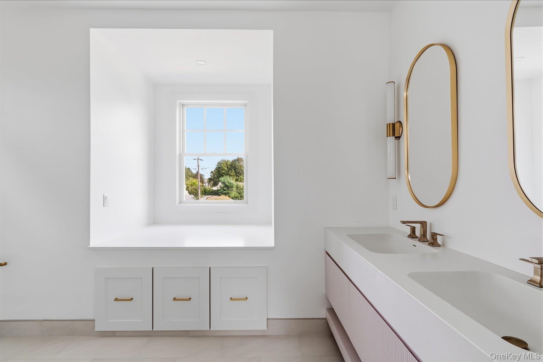 Second floor primary bathroom with built-ins