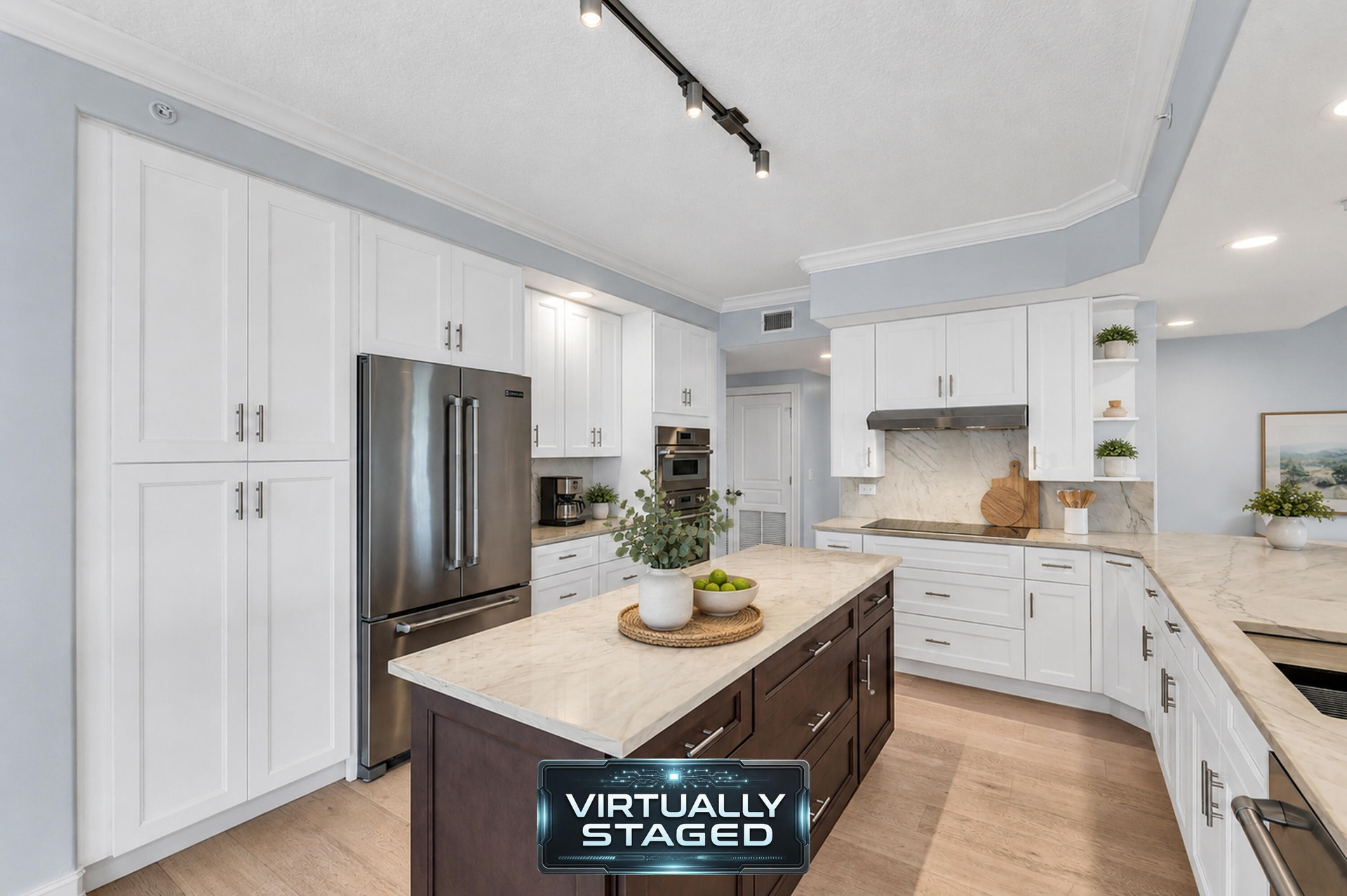 JENN AIR Refrigerator; JENN AIR Dishwasher; Thermador Induction Cooktop; Thermador Wall Oven Microwave Combo; New Cabinetry; Quartzite Countertops wit