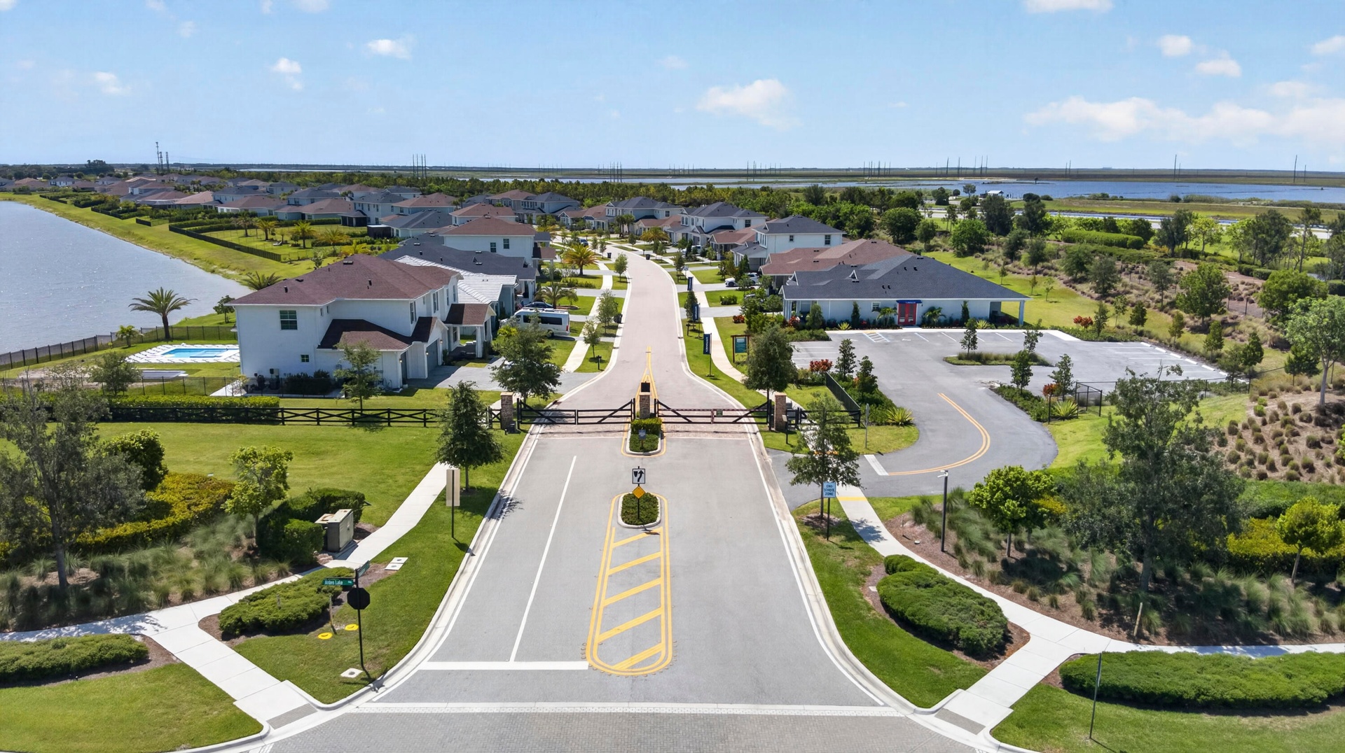 The property offers a convenient view of the private, resident-only gated entrance, which saves time by avoiding the main gate traffic when accessing 