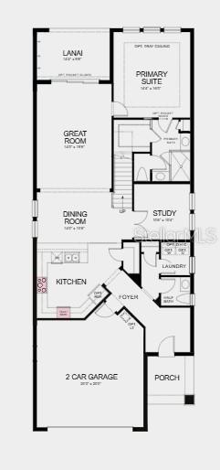 First Floor Plan - Additional Highlights Include: 8' interior doors, pocket door into primary bathroom, open spindles and oak stair treads, outdoor ki