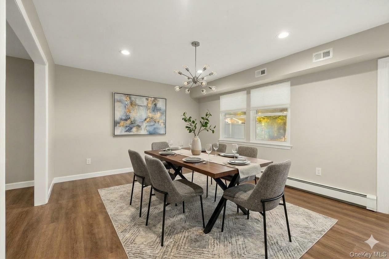 AI edited, virtually staged dining room. Currently set up as kids playroom.