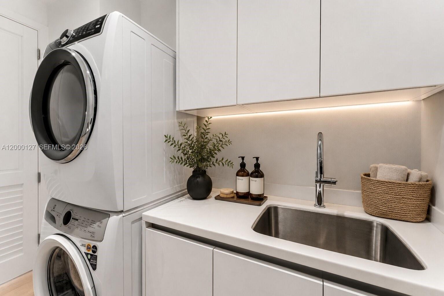 UNA Residences Brickell. Laundry Room. Virtually Staged.