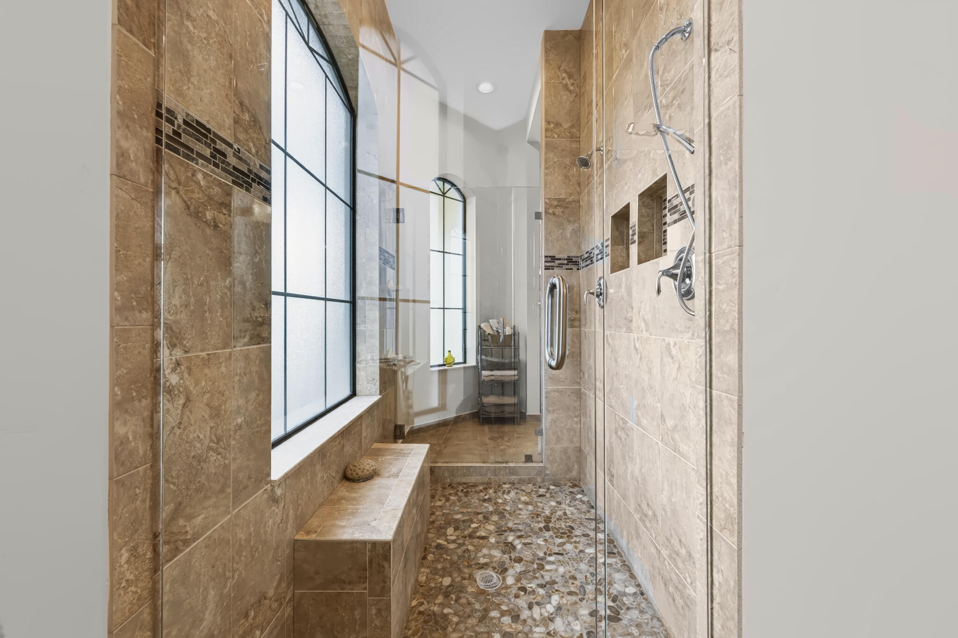 Walk-through Shower with Seating Bench