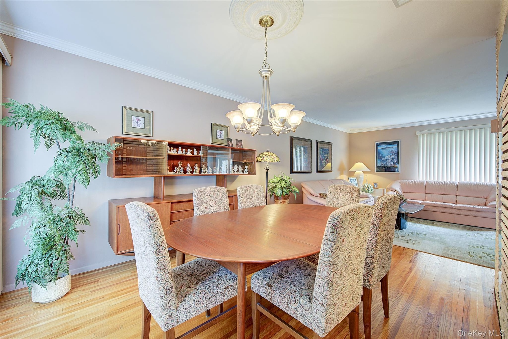 This view is from the kitchen doorway into the dining room and the Living Room behind.