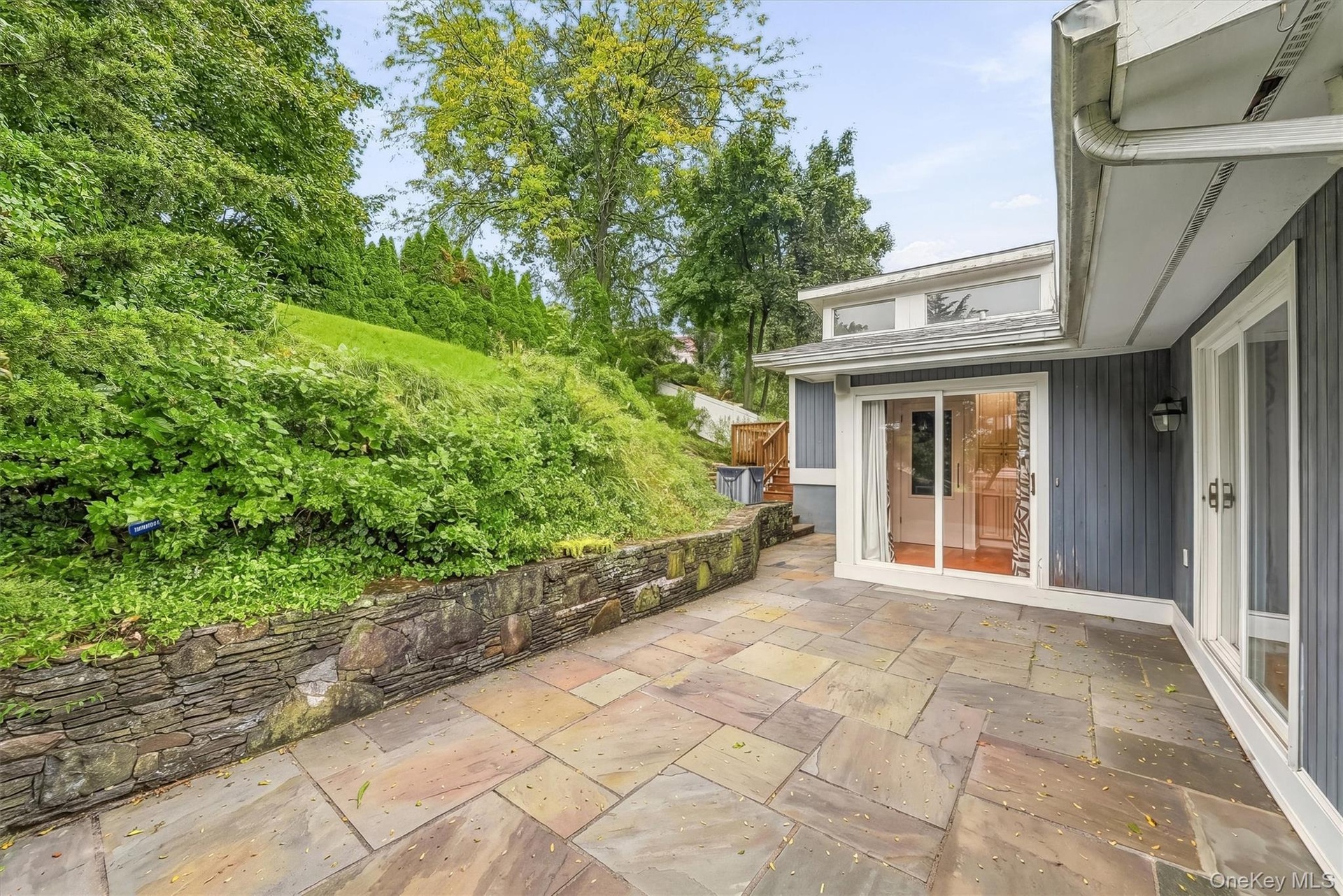 Blue stone patio.
