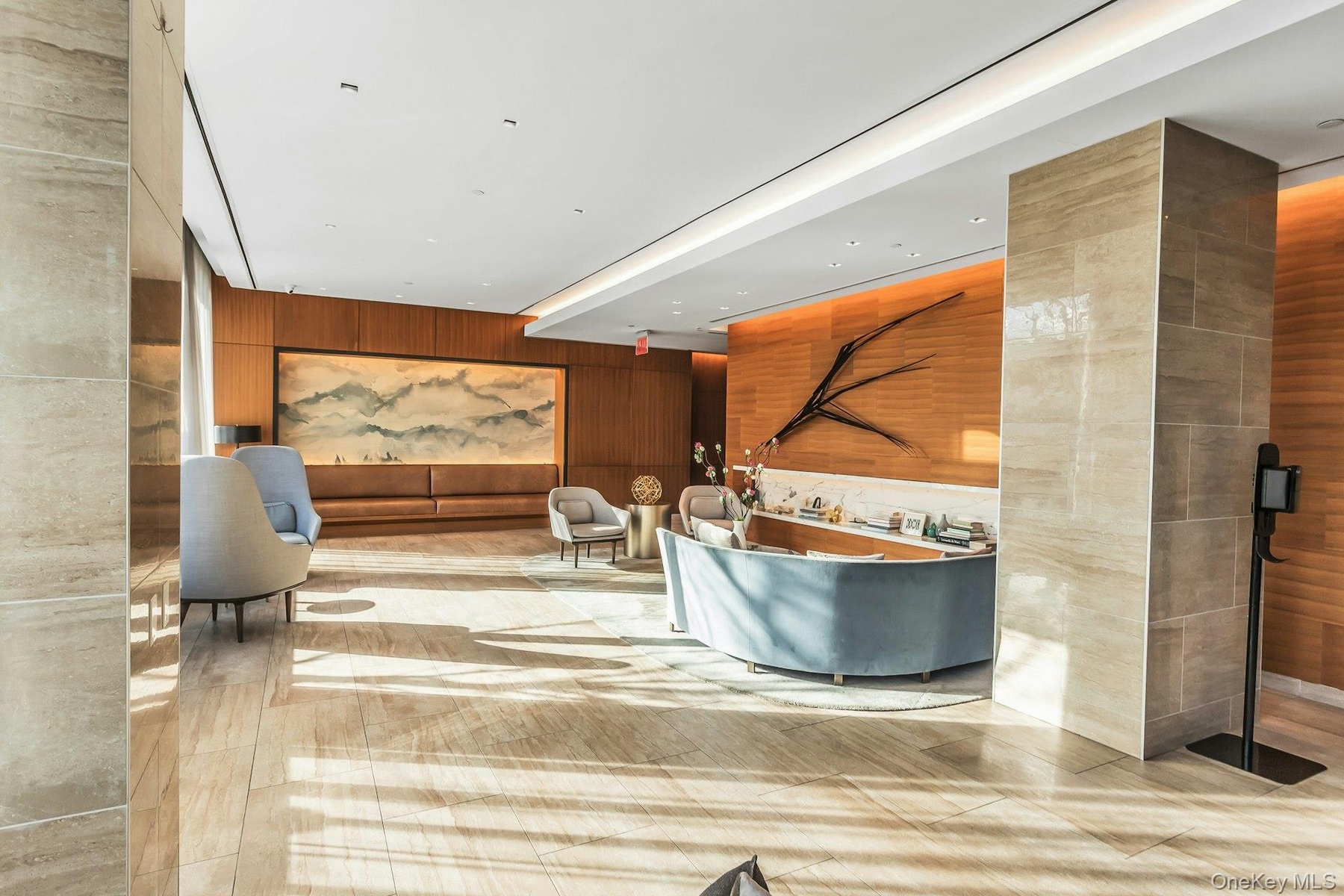 Common area featuring wood walls