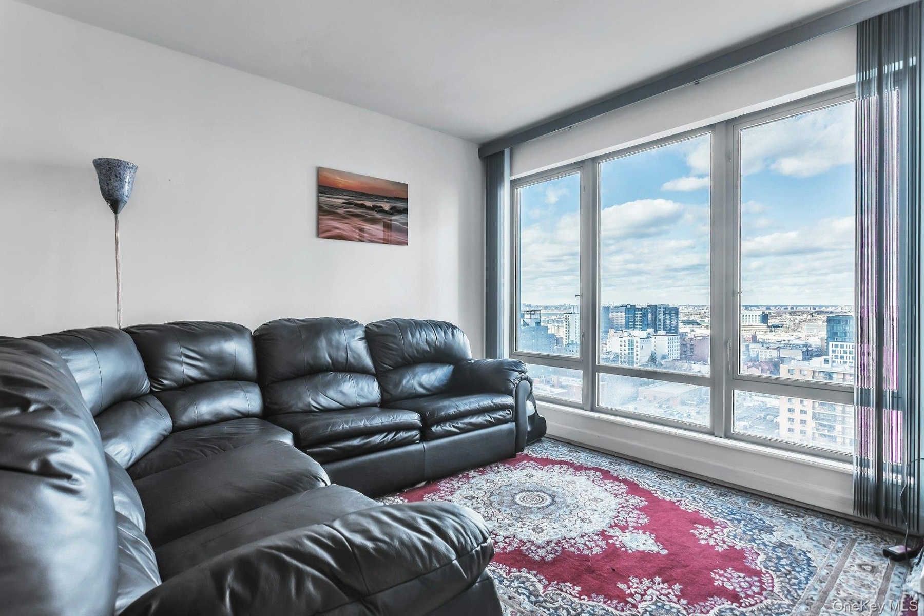 Living room with a view of city