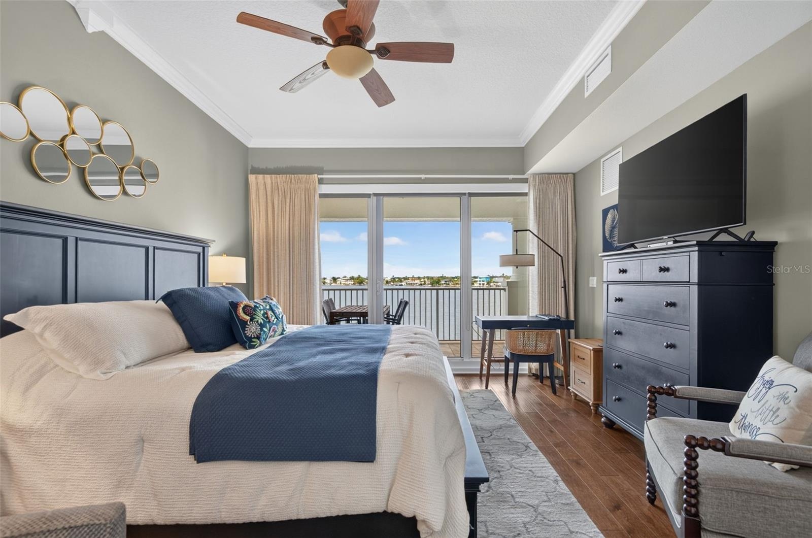 Primary bedroom boasts waterfront views