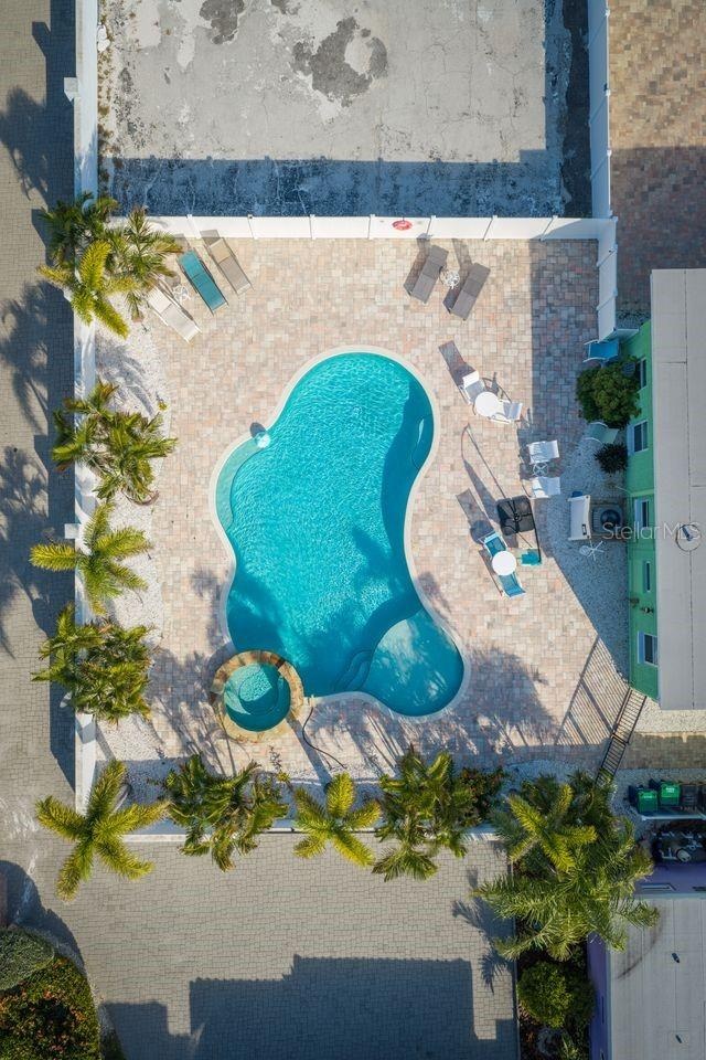 Aerial view of pool and additional area